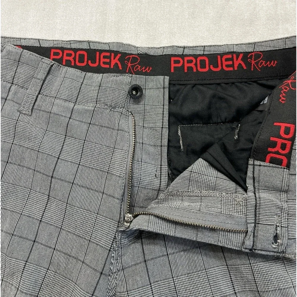 Projek Raw Act I Flex Cargo Short Men 33 Gray Plaid Stretch 12'' inseam Outdoor